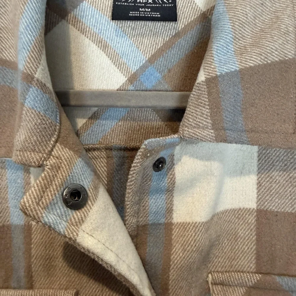 HFX Jacket Mens Medium‎ Brown Plaid Flannel Snap Front Pockets Outdoor Casual